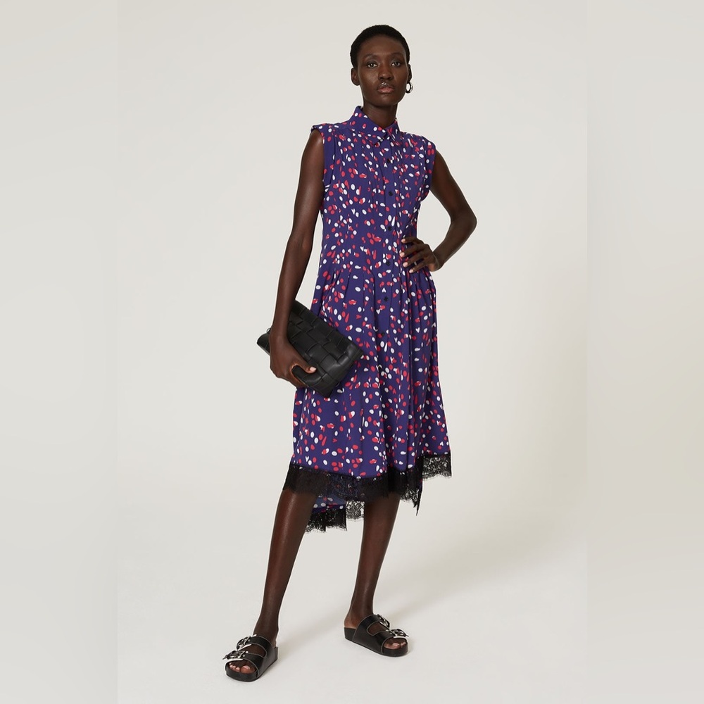 Koché‎ x RTR Dot Shirtdress Blue Polka Dot Lace Trim Sleeveless Midi size 32